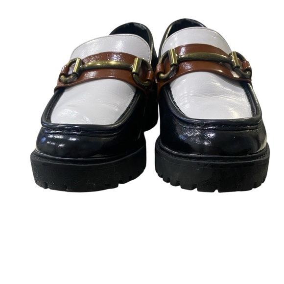 SM New York Black, White & Brown Platform Loafers with Gold Hardware - Picture 5 of 8